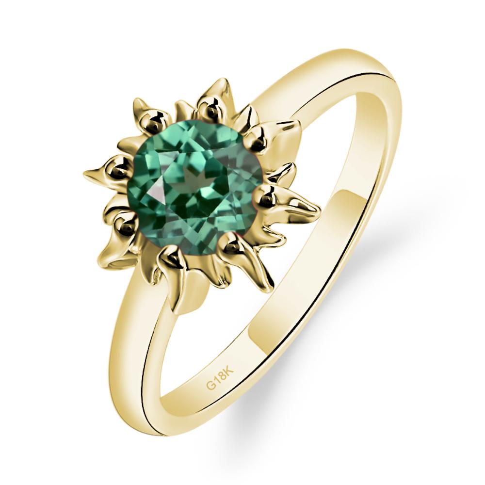 Sunburst Green Sapphire Solitaire Ring - LUO Jewelry #metal_18k yellow gold