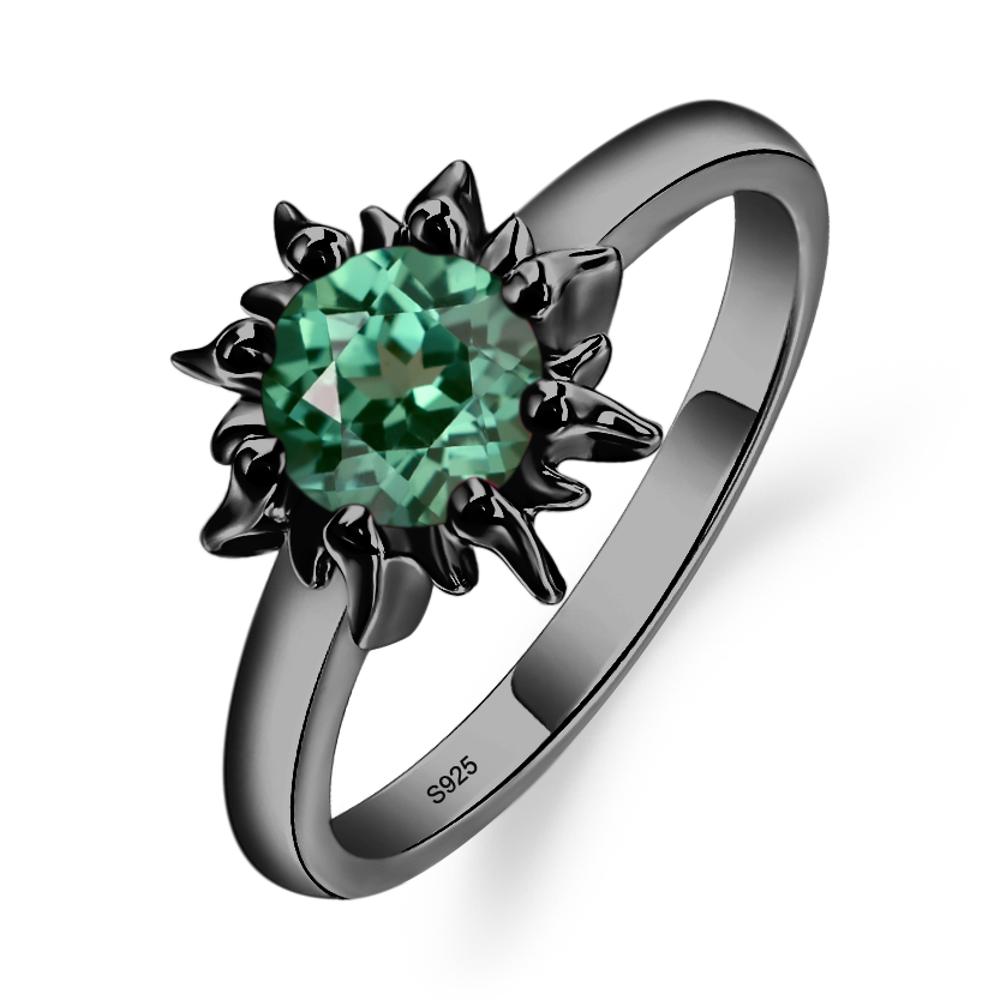 Sunburst Green Sapphire Solitaire Ring - LUO Jewelry #metal_black finish sterling silver