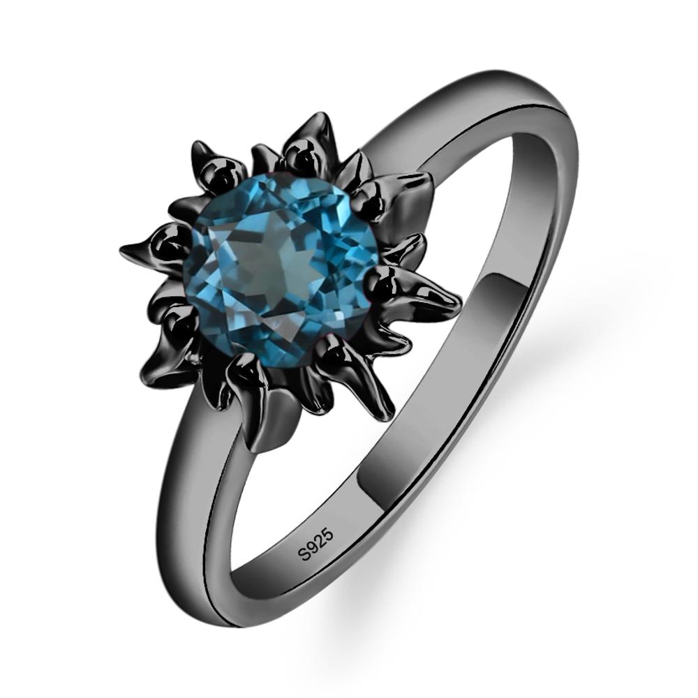 Sunburst London Blue Topaz Solitaire Ring - LUO Jewelry #metal_black finish sterling silver
