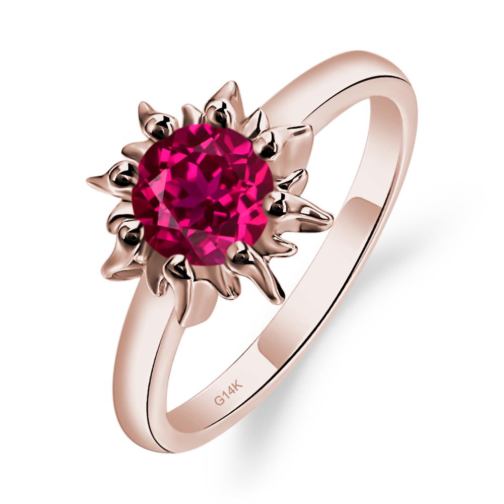 Sunburst Lab Grown Ruby Solitaire Ring - LUO Jewelry #metal_14k rose gold