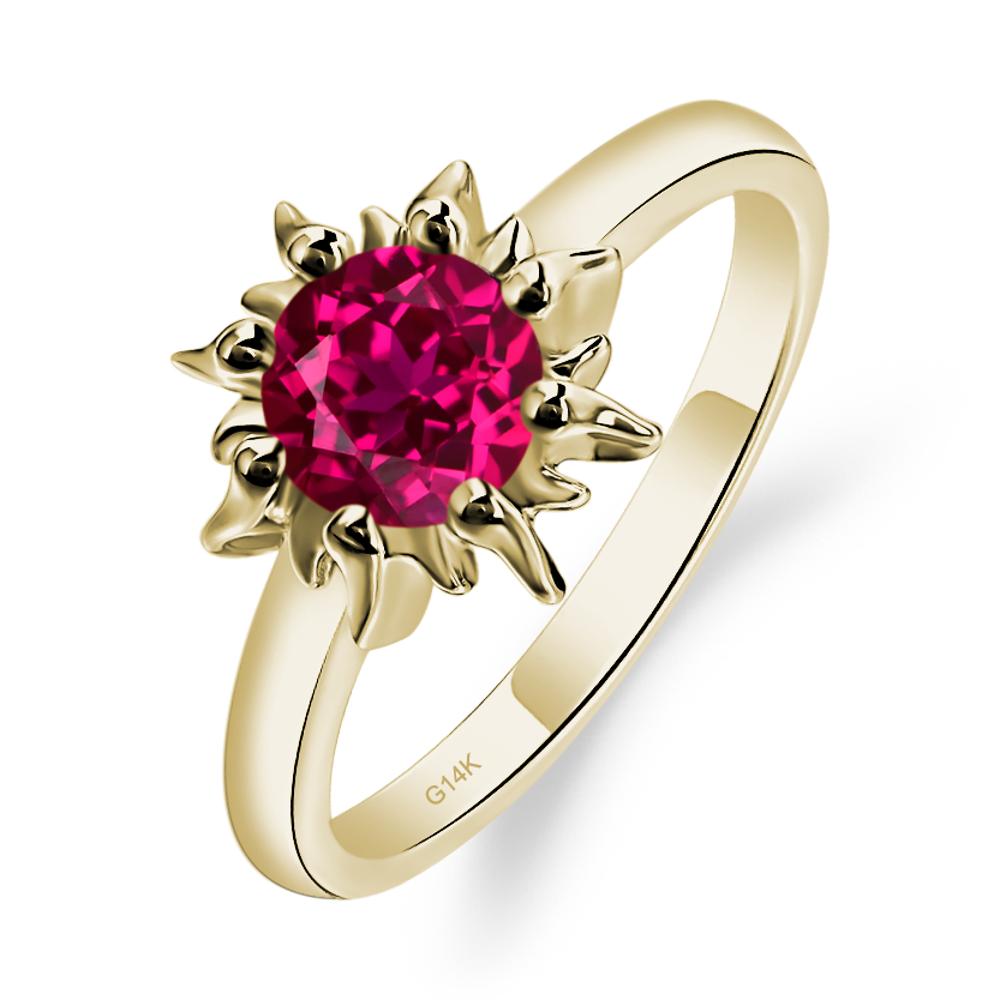Sunburst Lab Grown Ruby Solitaire Ring - LUO Jewelry #metal_14k yellow gold