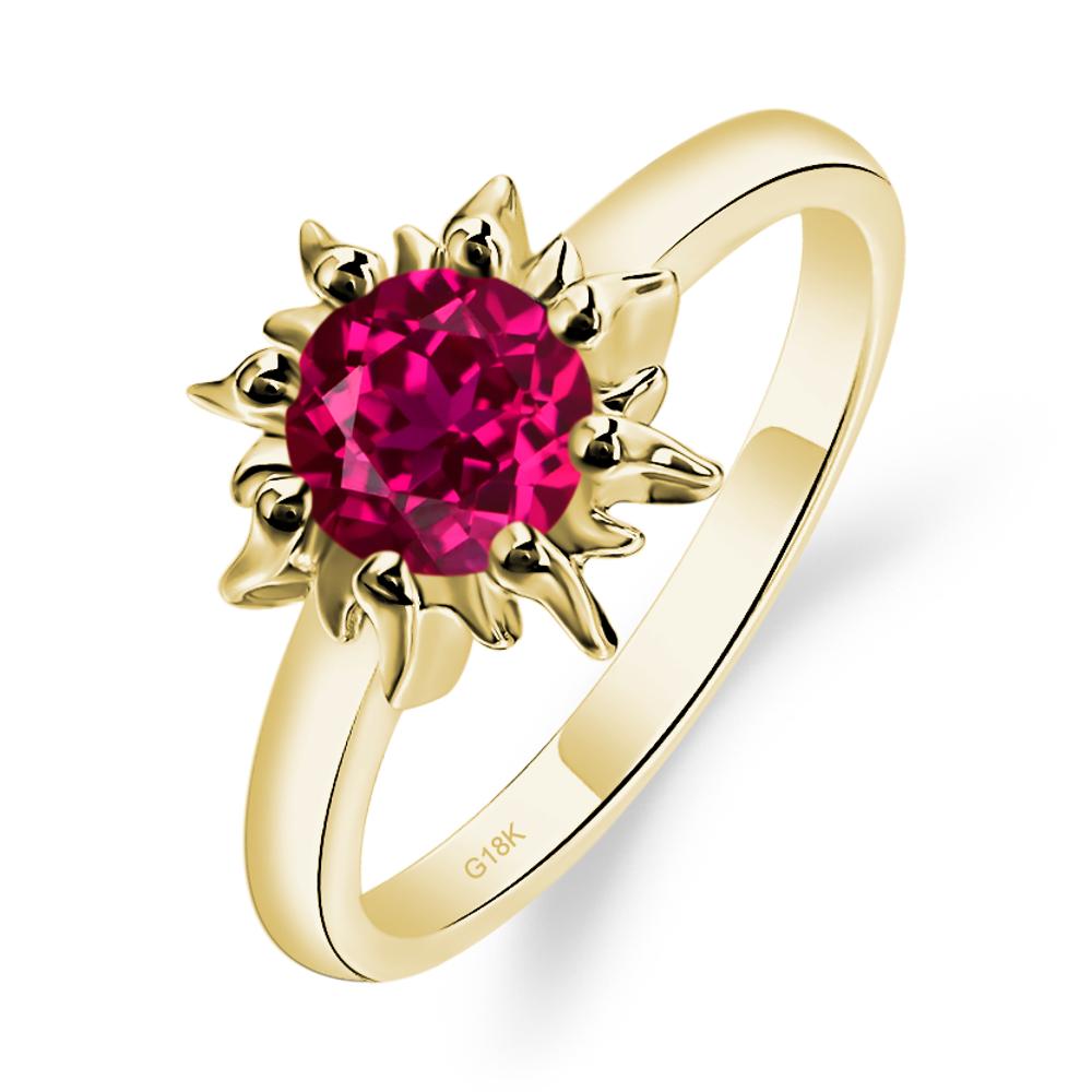 Sunburst Lab Grown Ruby Solitaire Ring - LUO Jewelry #metal_18k yellow gold