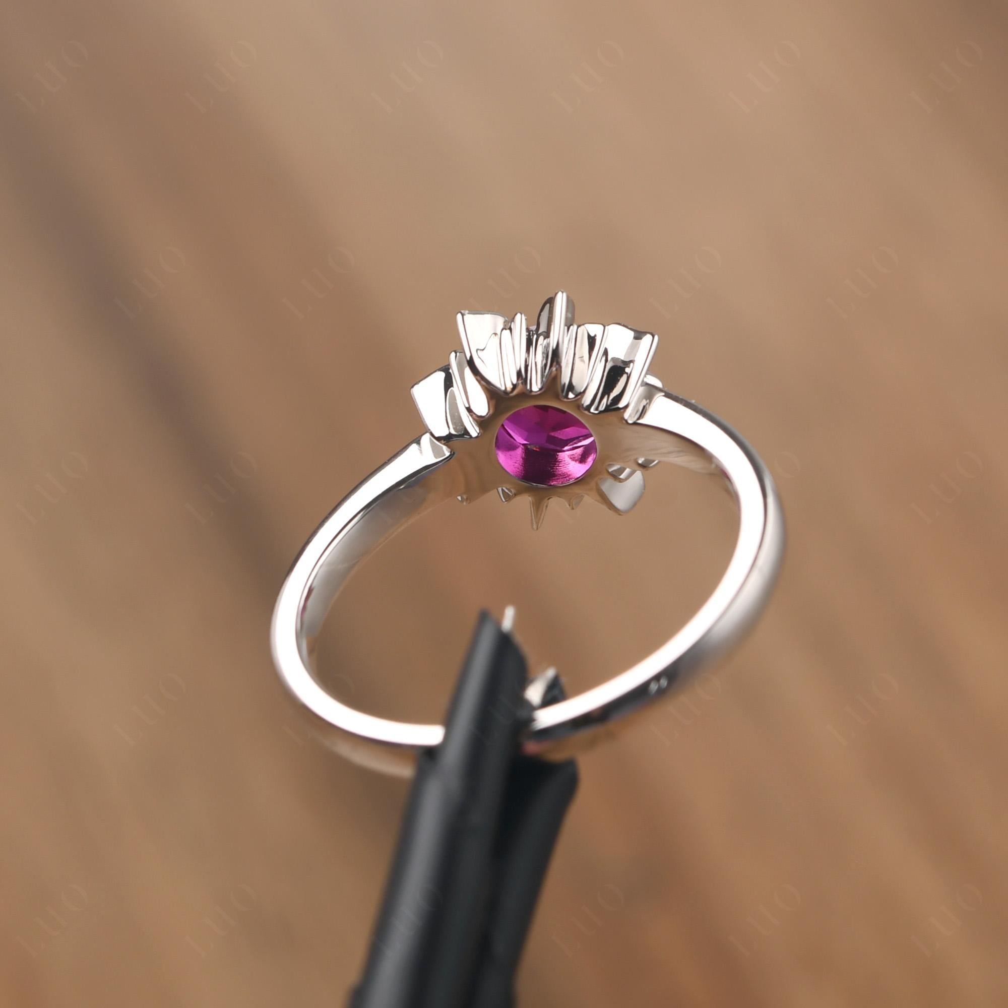 Sunburst Lab Grown Ruby Solitaire Ring - LUO Jewelry