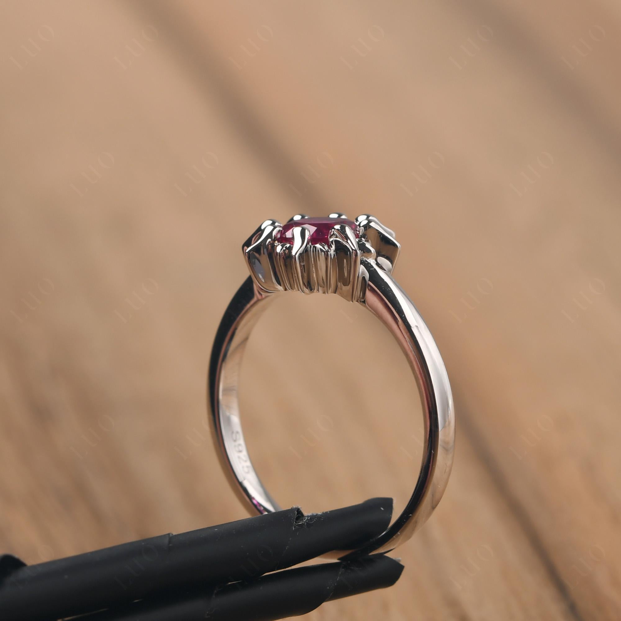 Sunburst Lab Grown Ruby Solitaire Ring - LUO Jewelry