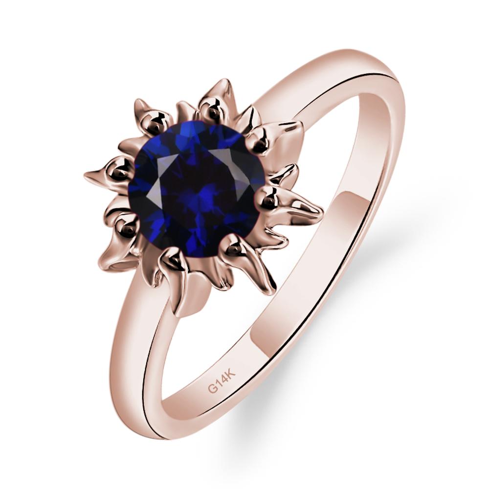 Sunburst Lab Sapphire Solitaire Ring - LUO Jewelry #metal_14k rose gold