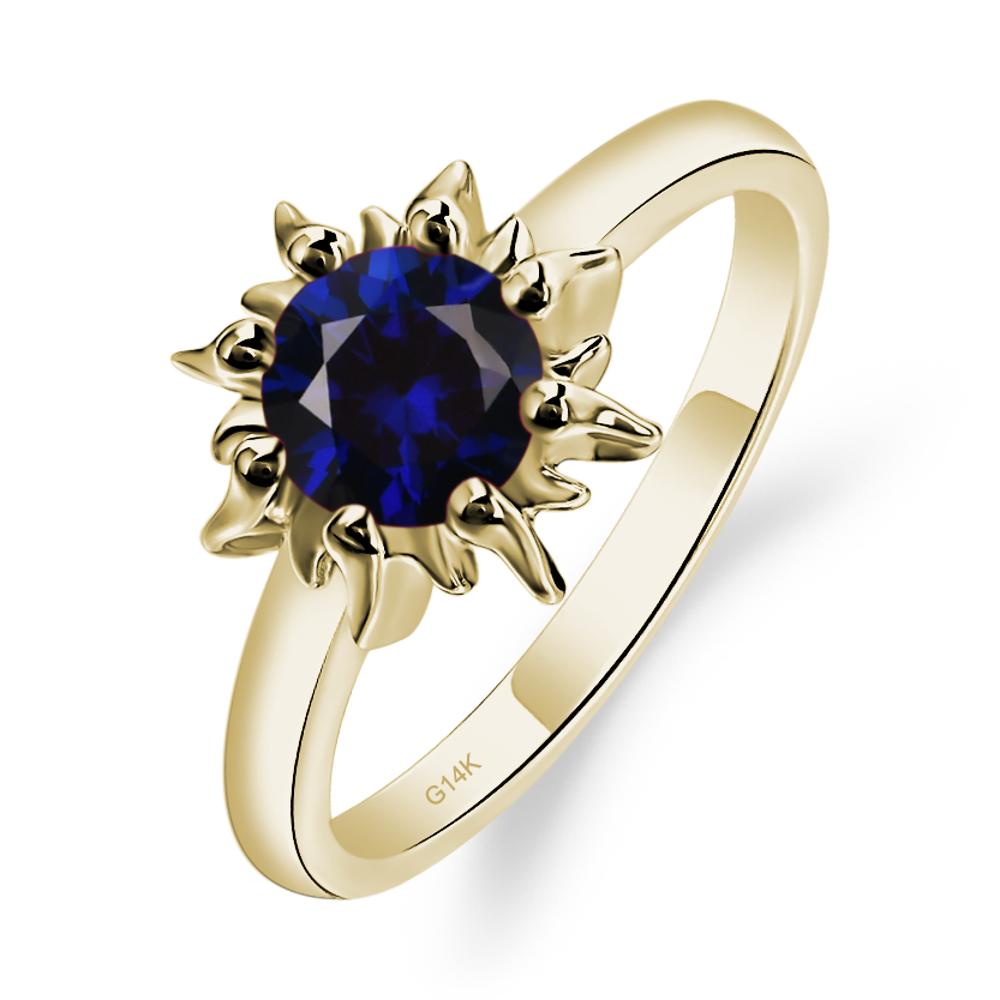 Sunburst Lab Sapphire Solitaire Ring - LUO Jewelry #metal_14k yellow gold