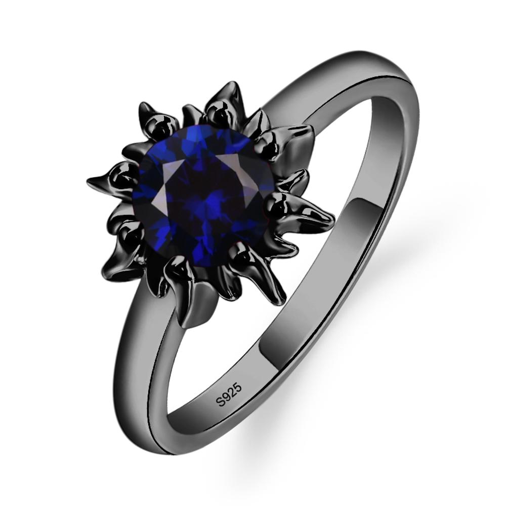 Sunburst Lab Sapphire Solitaire Ring - LUO Jewelry #metal_black finish sterling silver
