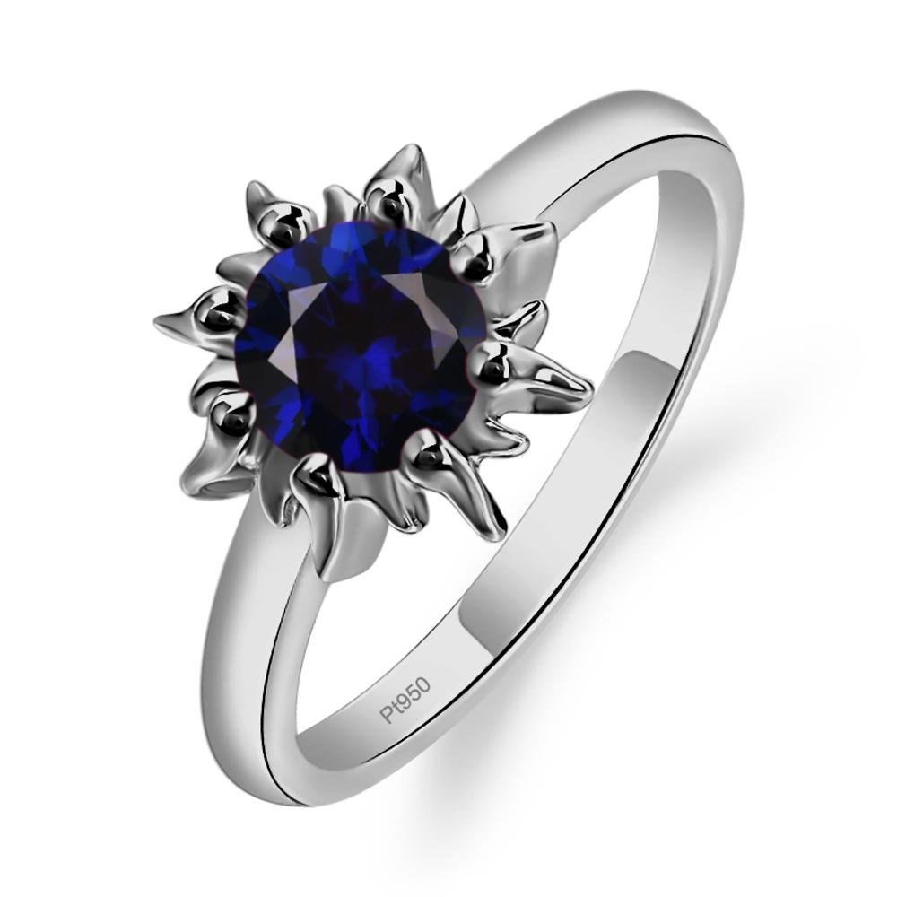 Sunburst Lab Sapphire Solitaire Ring - LUO Jewelry #metal_platinum