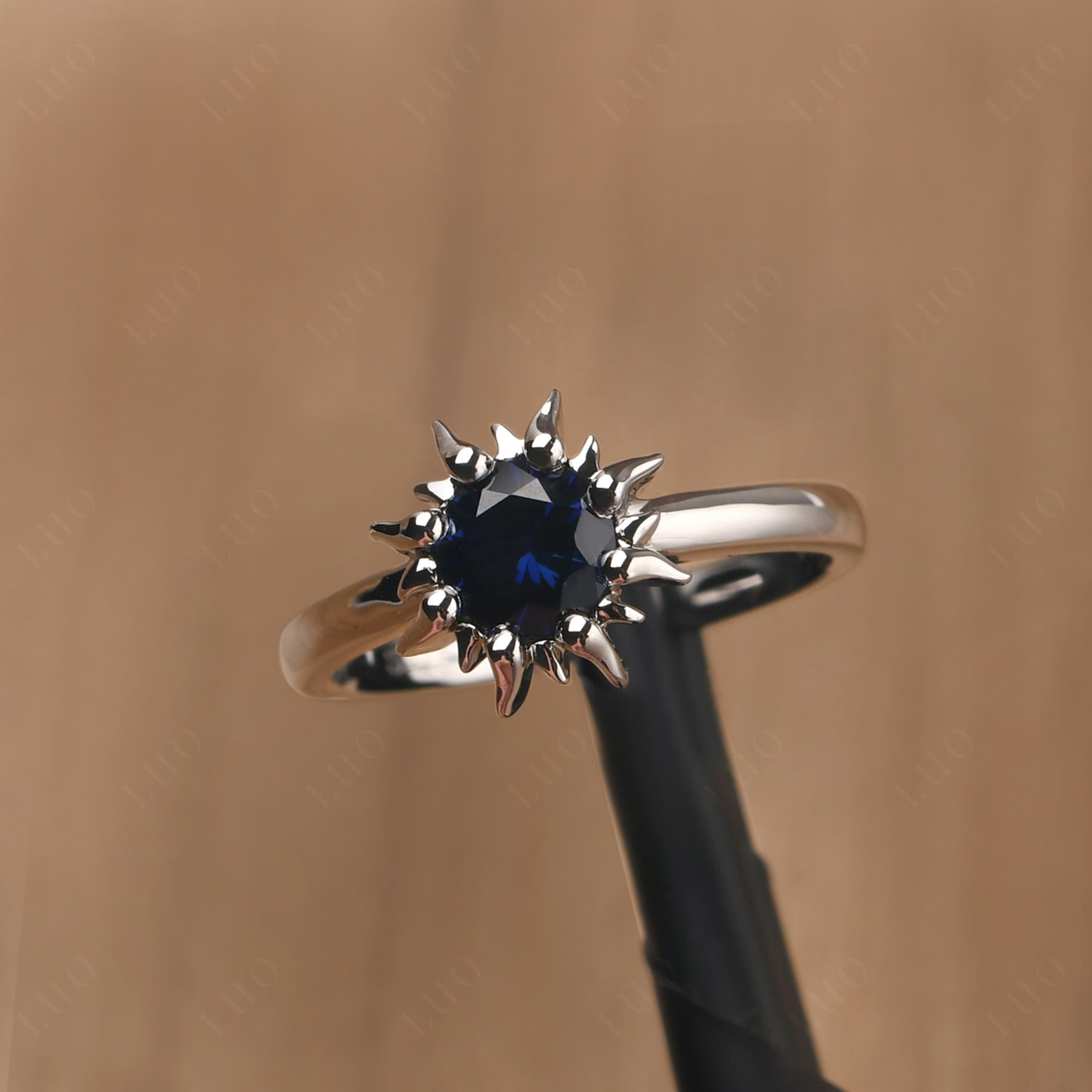 Sunburst Lab Sapphire Solitaire Ring - LUO Jewelry