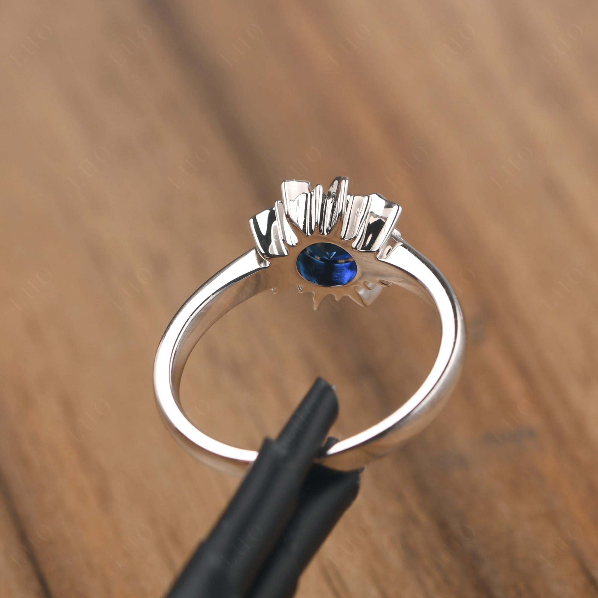 Sunburst Lab Sapphire Solitaire Ring - LUO Jewelry
