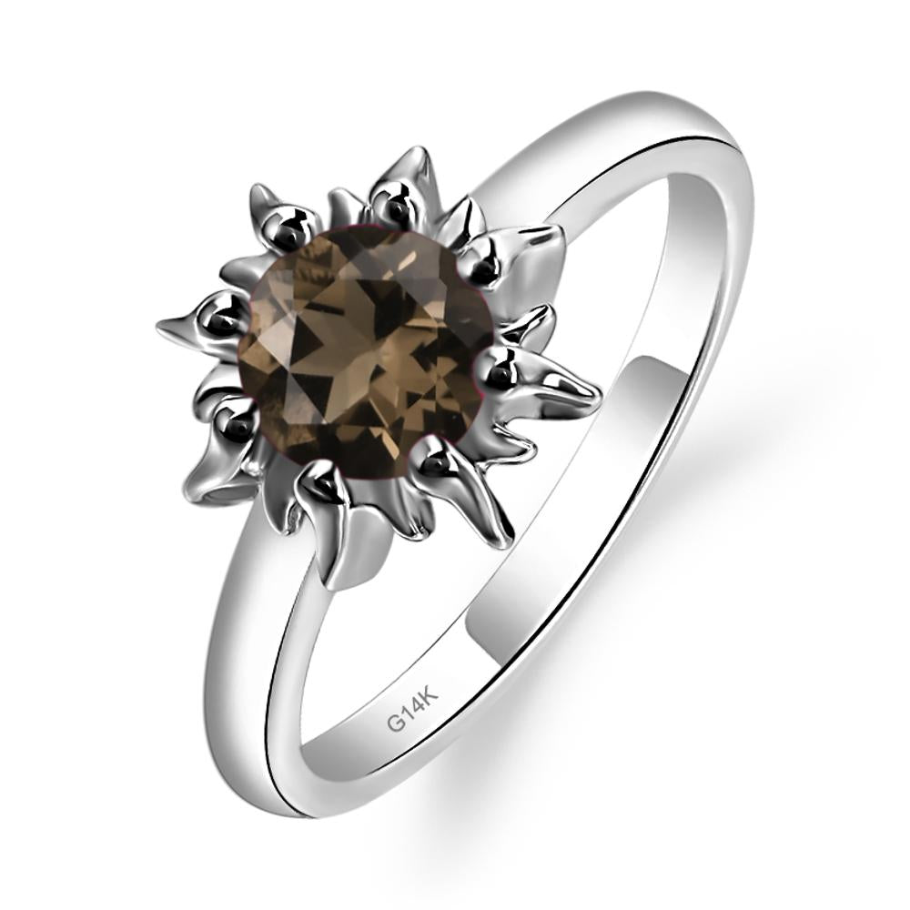 Sunburst Smoky Quartz Solitaire Ring - LUO Jewelry #metal_14k white gold