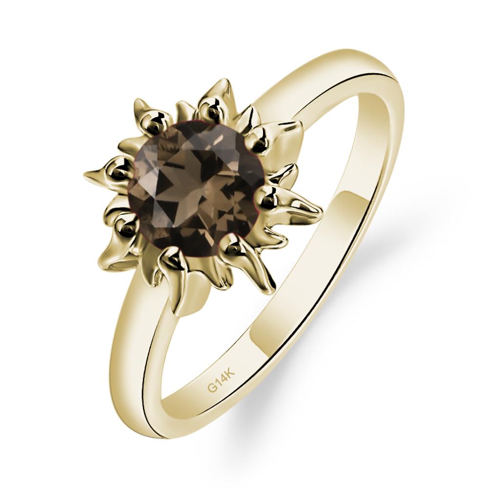 Sunburst Smoky Quartz Solitaire Ring - LUO Jewelry #metal_14k yellow gold