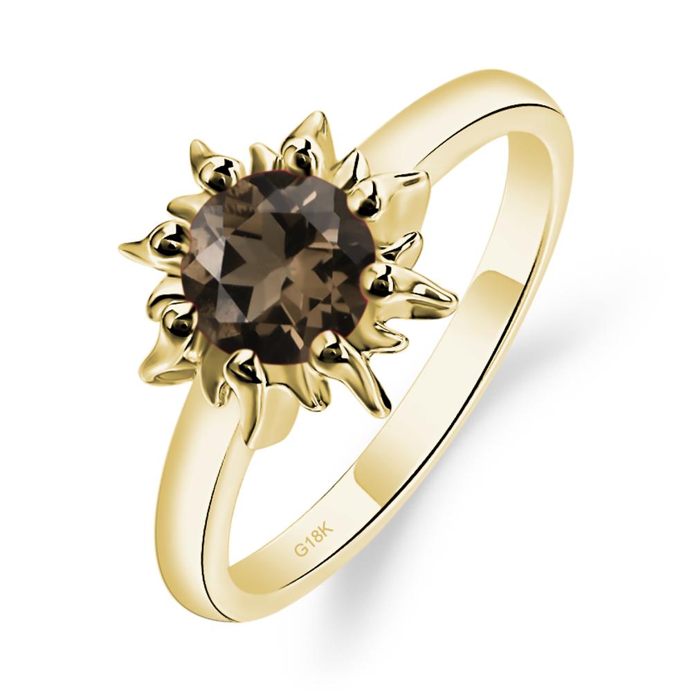 Sunburst Smoky Quartz Solitaire Ring - LUO Jewelry #metal_18k yellow gold