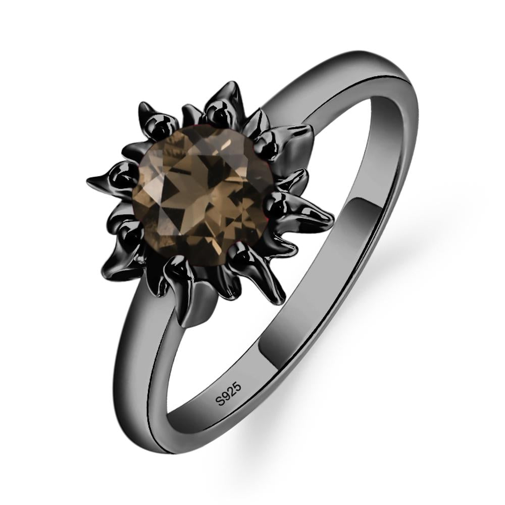 Sunburst Smoky Quartz Solitaire Ring - LUO Jewelry #metal_black finish sterling silver
