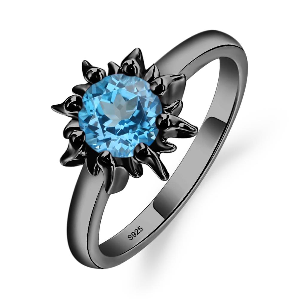 Sunburst Swiss Blue Topaz Solitaire Ring - LUO Jewelry #metal_black finish sterling silver