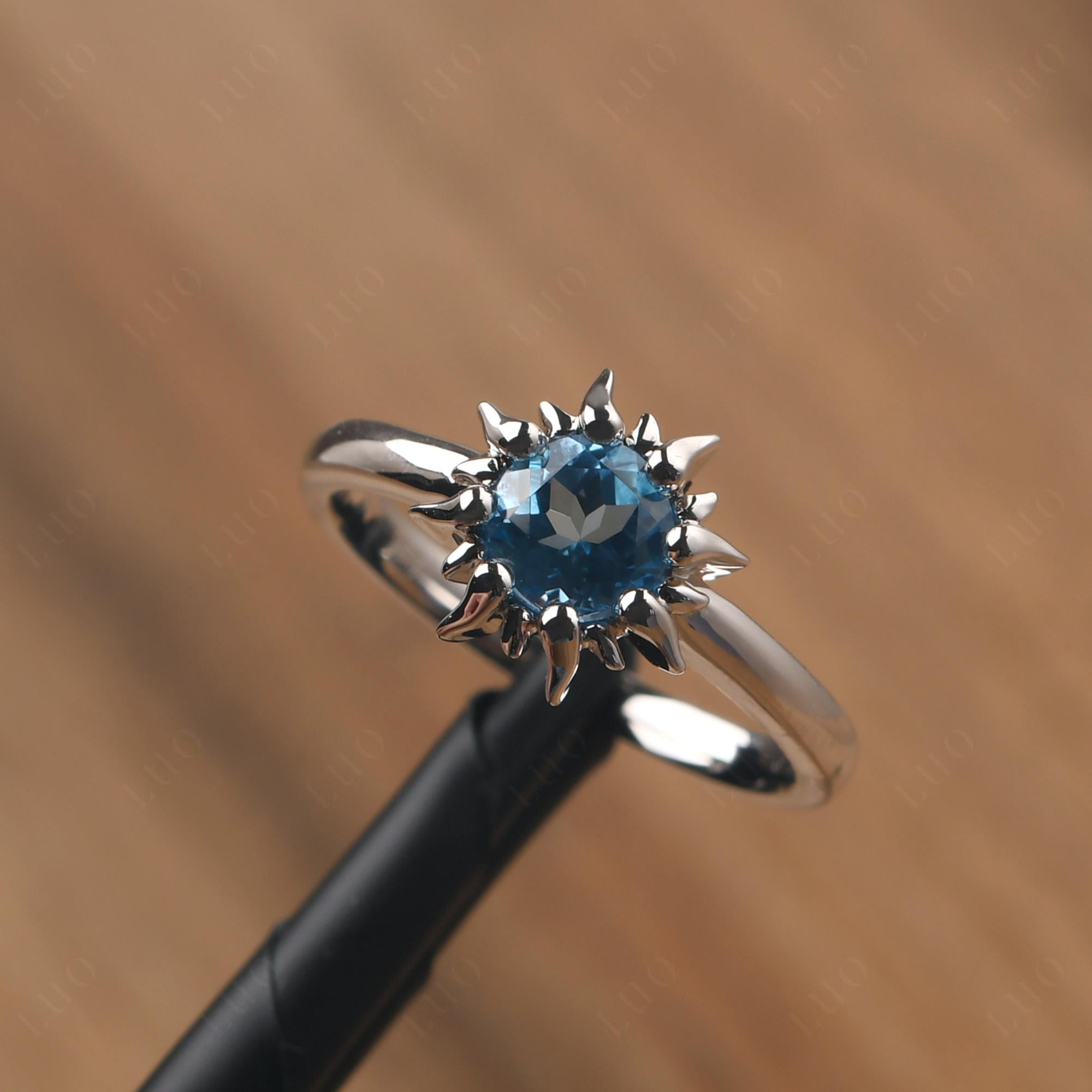 Sunburst Swiss Blue Topaz Solitaire Ring - LUO Jewelry