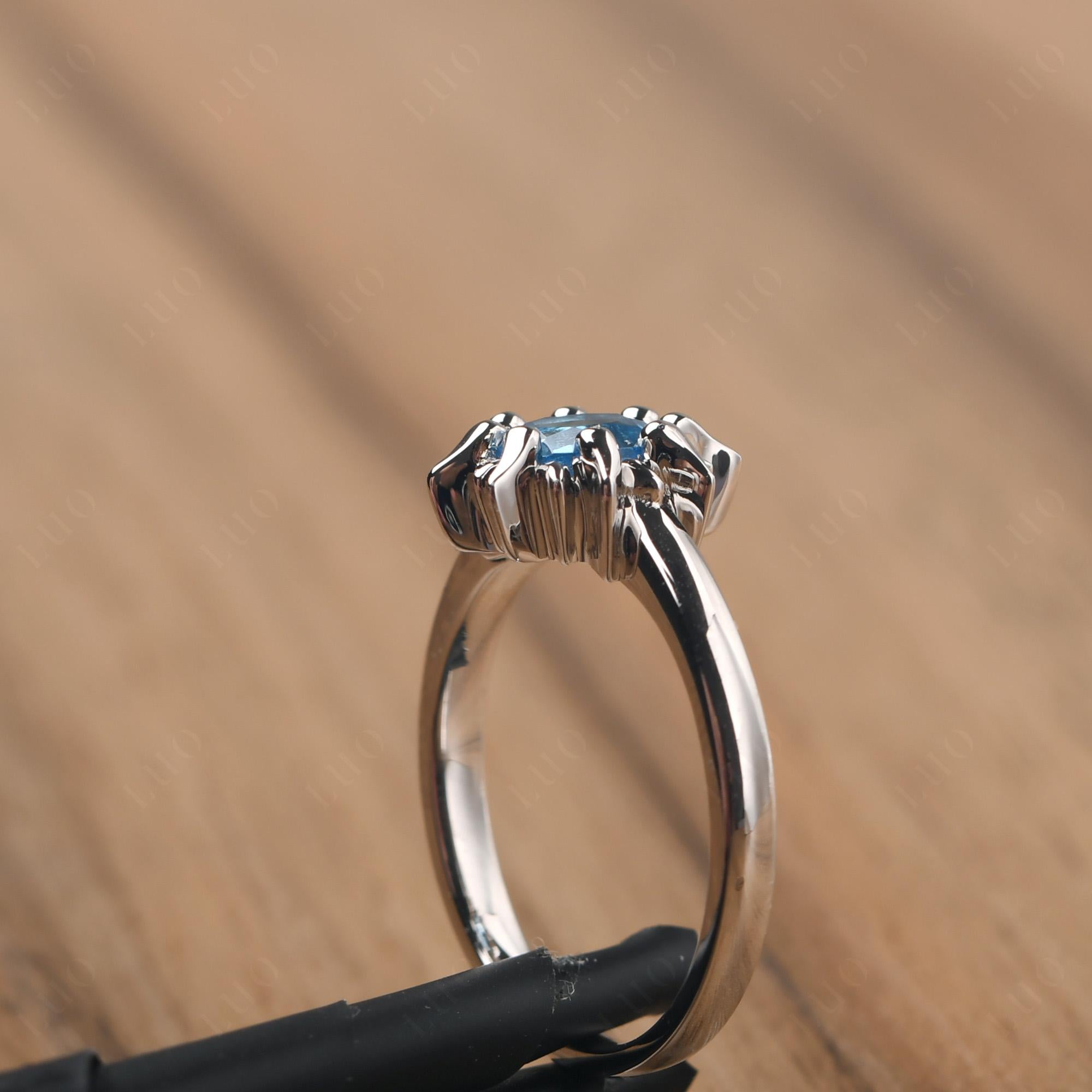 Sunburst Swiss Blue Topaz Solitaire Ring - LUO Jewelry