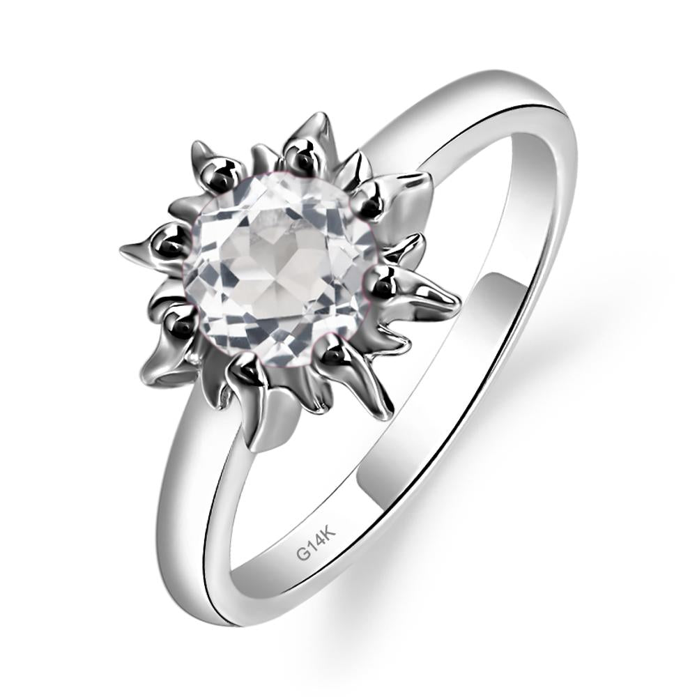Sunburst White Topaz Solitaire Ring - LUO Jewelry #metal_14k white gold