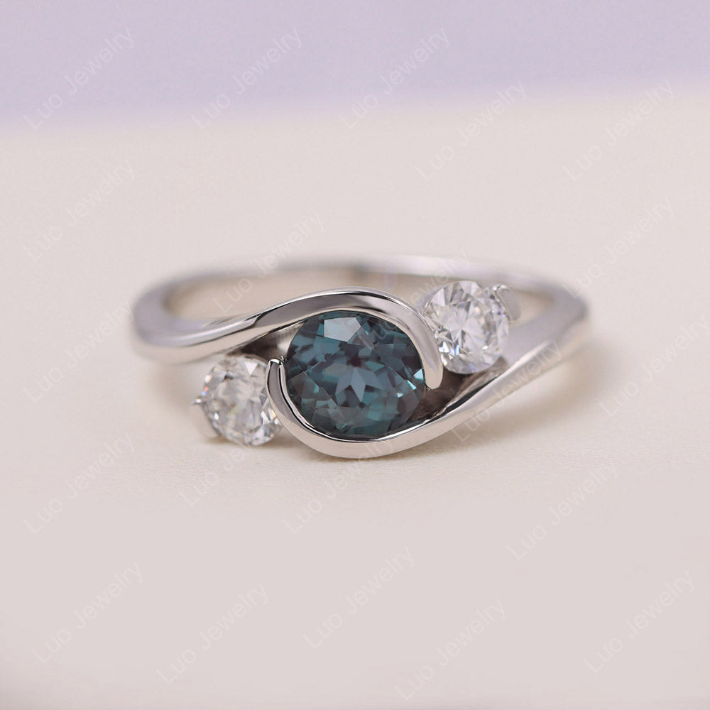 Alexandrite Three Stone Bypass Ring