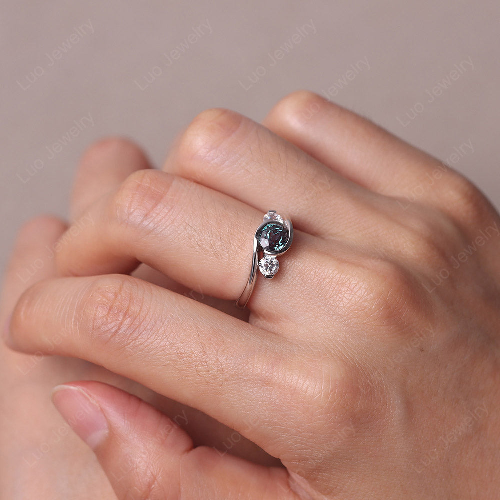 Alexandrite Three Stone Bypass Ring