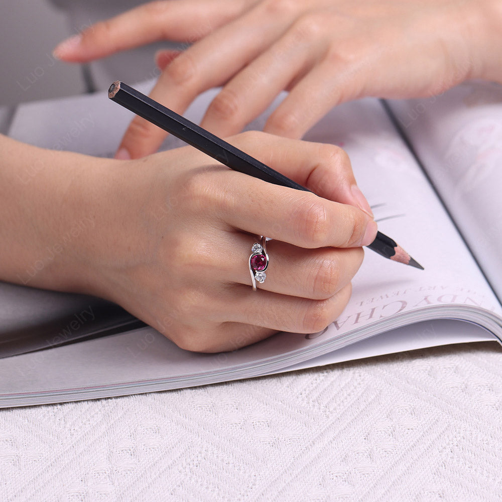 Ruby Three Stone Bypass Ring