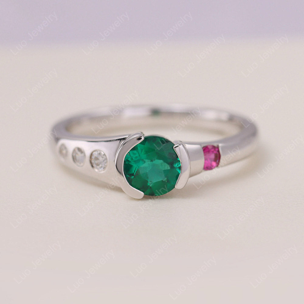 Brilliant Lab Created Emerald Bezel Setting Ring