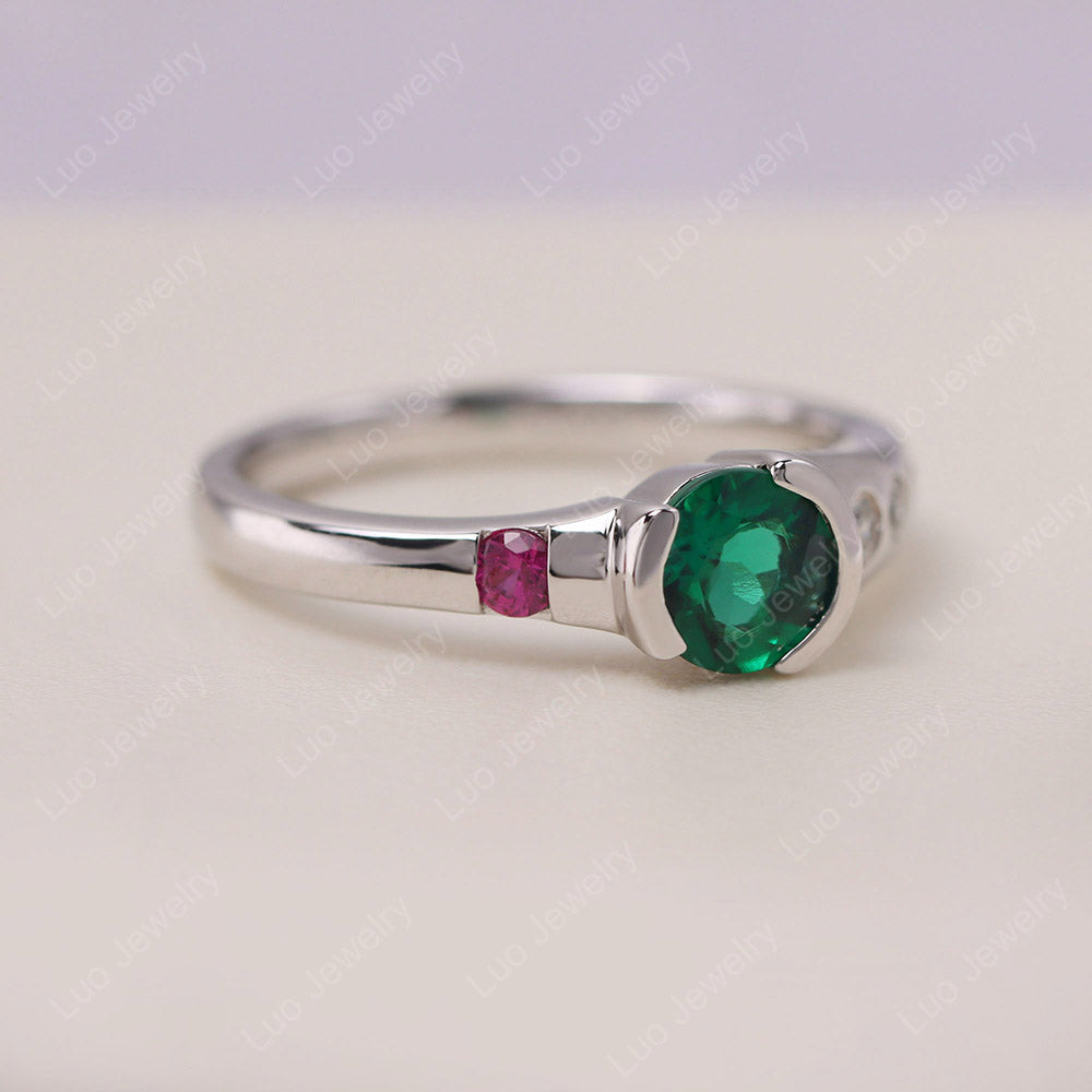 Brilliant Lab Created Emerald Bezel Setting Ring