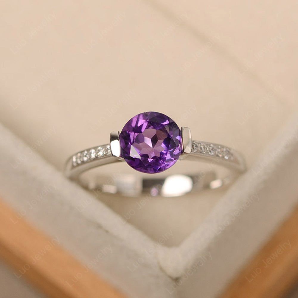 Round Brilliant Cut Amethyst Ring White Gold - LUO Jewelry