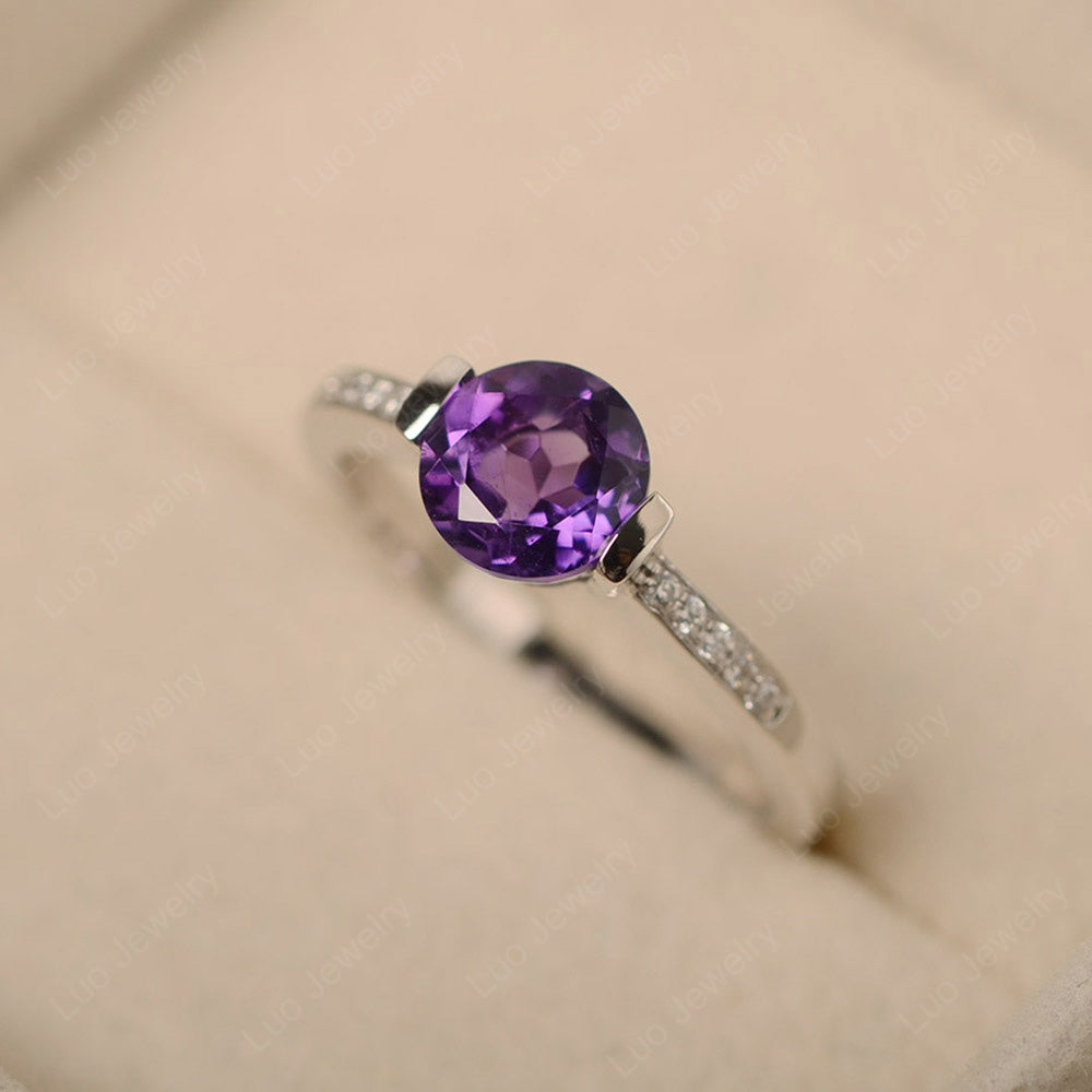 Round Brilliant Cut Amethyst Ring White Gold - LUO Jewelry