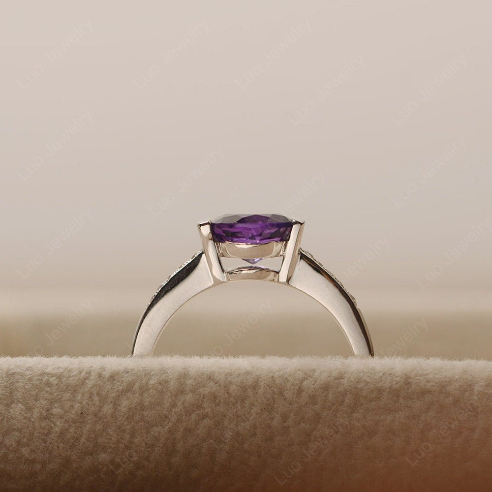 Round Brilliant Cut Amethyst Ring White Gold - LUO Jewelry