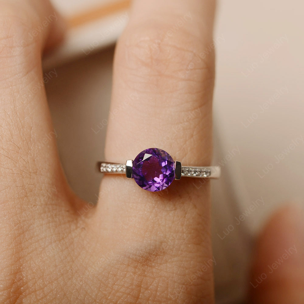 Round Brilliant Cut Amethyst Ring White Gold - LUO Jewelry