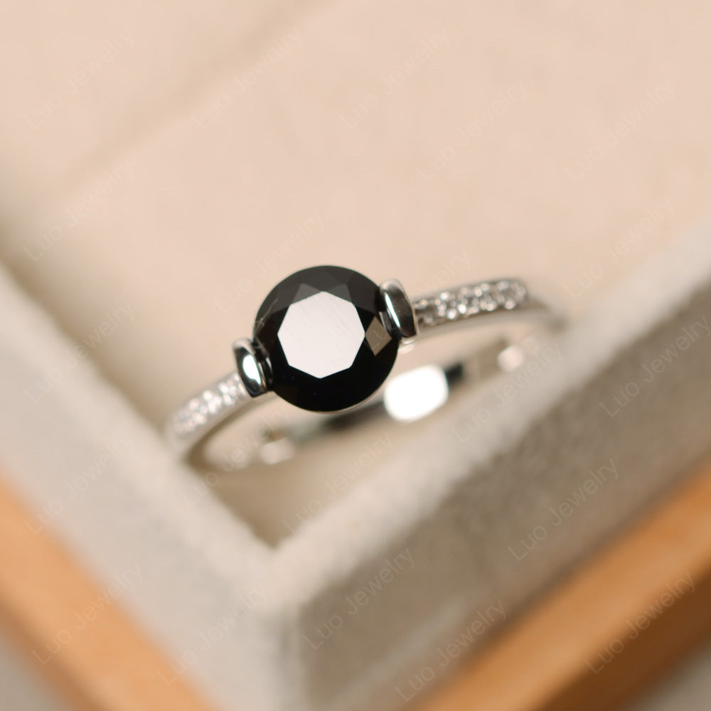 Round Brilliant Cut Black Spinel Ring White Gold - LUO Jewelry