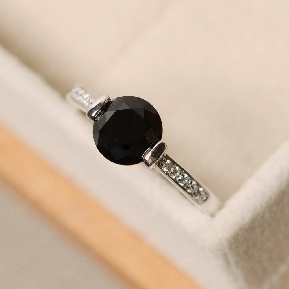 Round Brilliant Cut Black Spinel Ring White Gold - LUO Jewelry