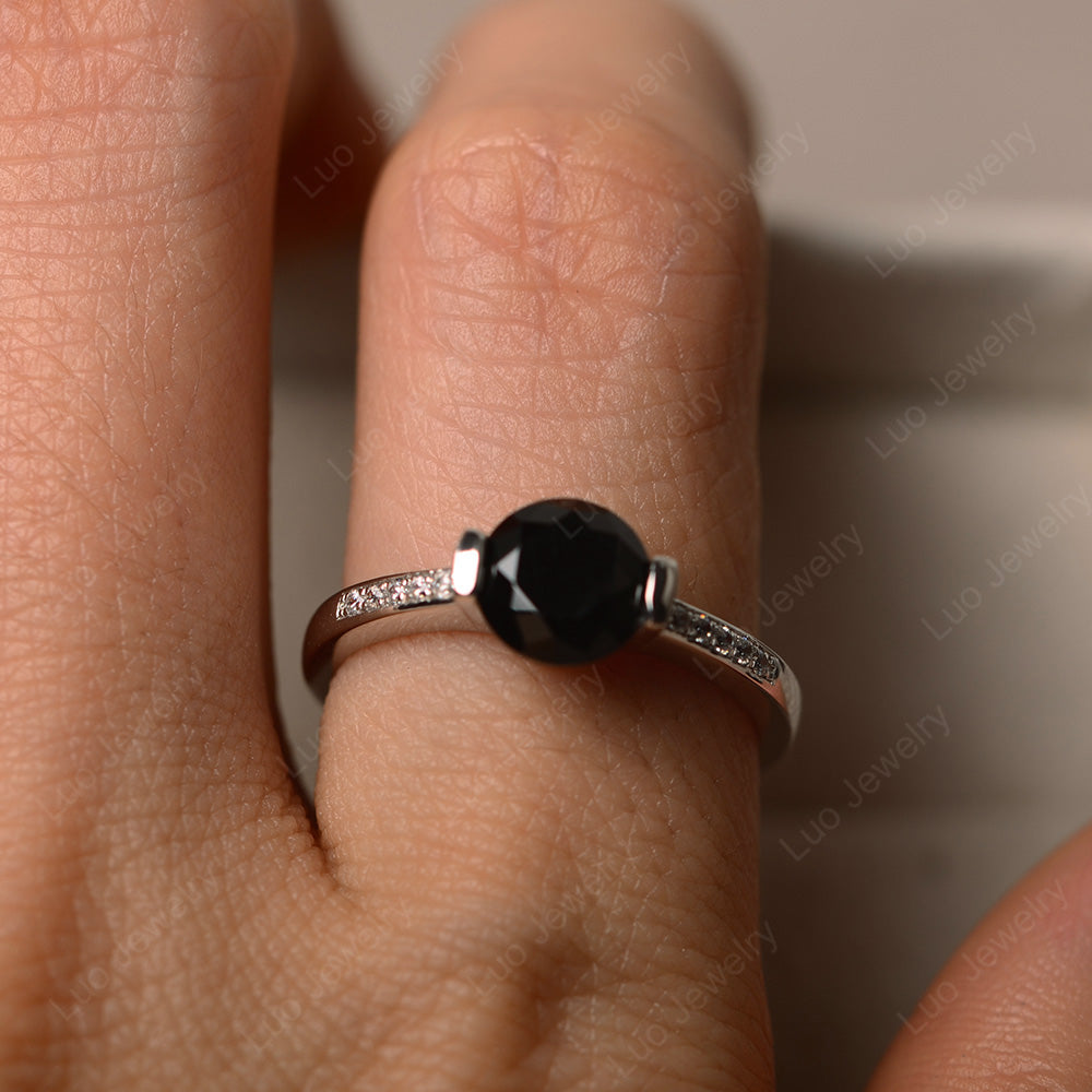 Round Brilliant Cut Black Spinel Ring White Gold - LUO Jewelry