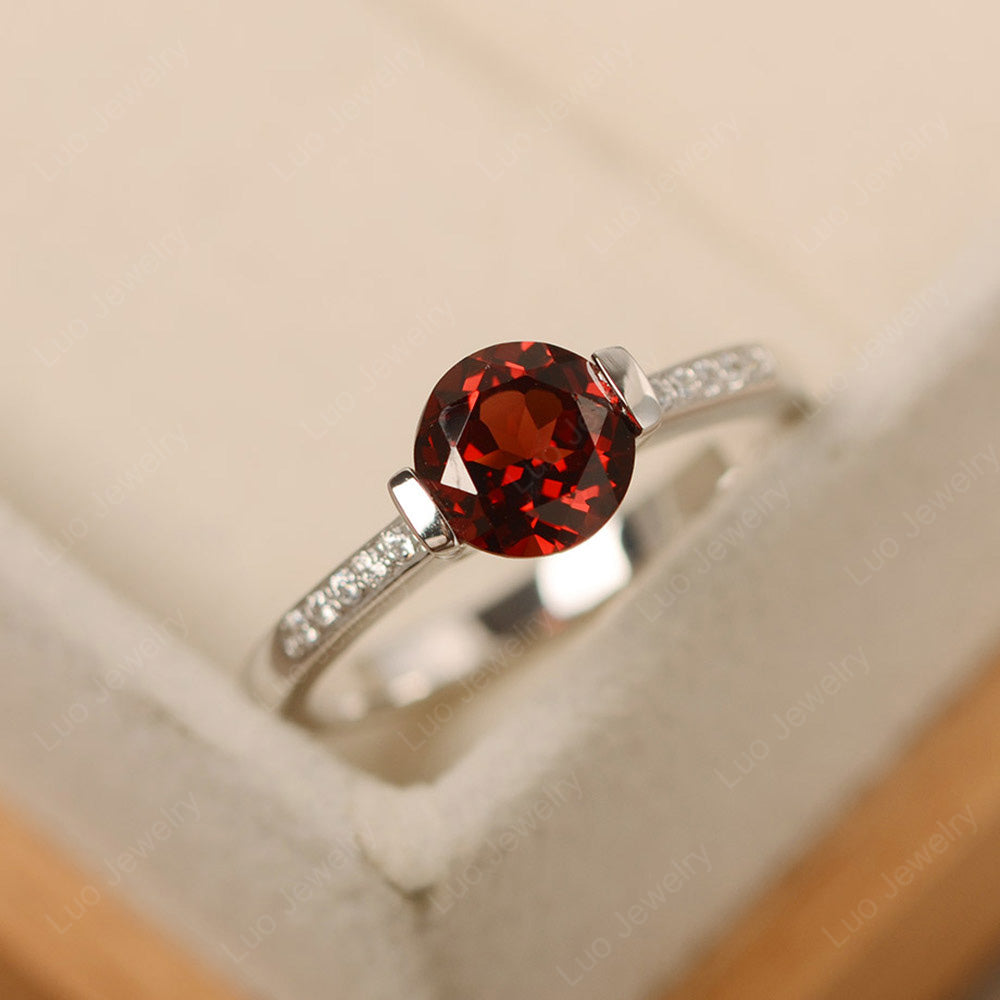 Round Brilliant Cut Garnet Ring White Gold - LUO Jewelry