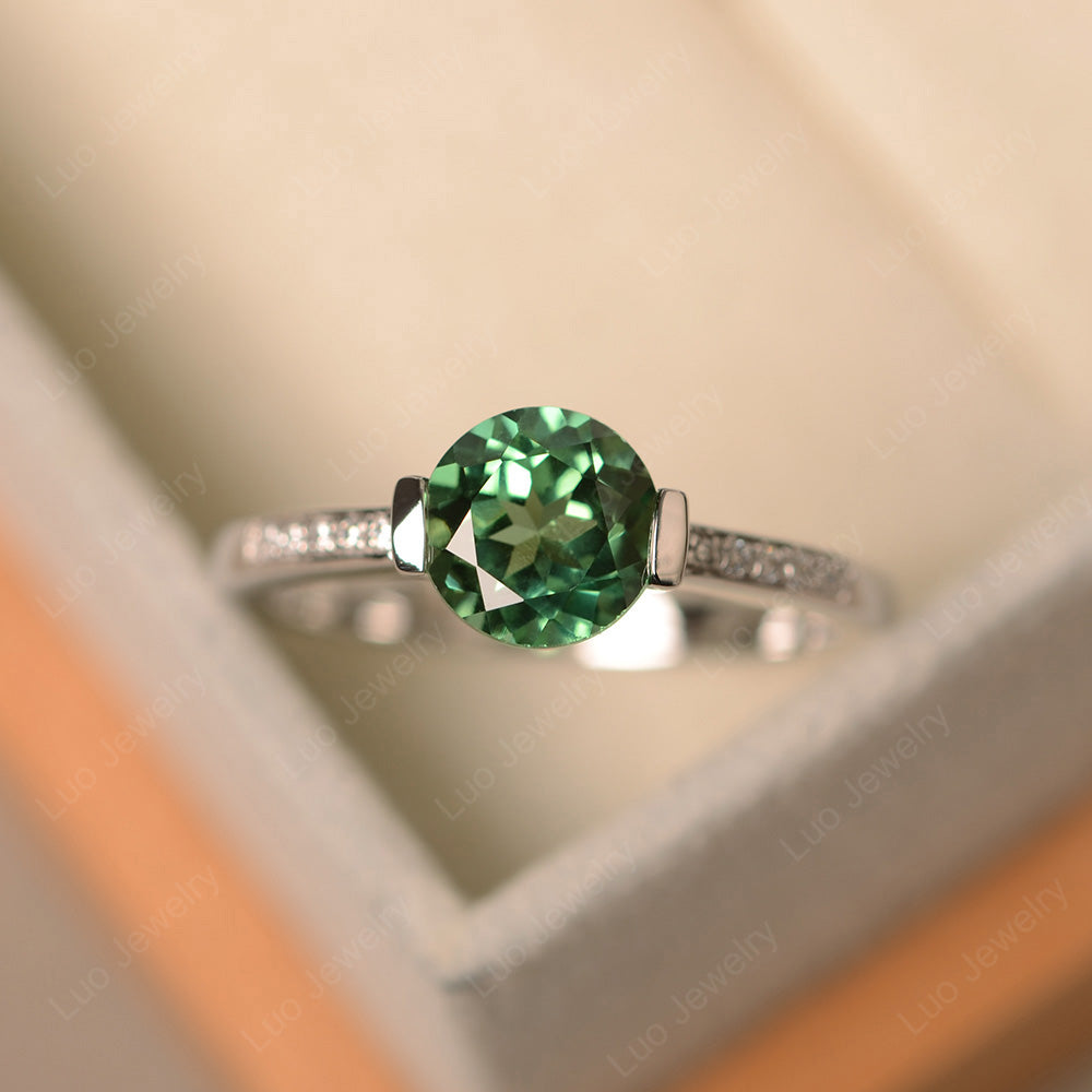 Round Brilliant Cut Green Sapphire Ring White Gold - LUO Jewelry