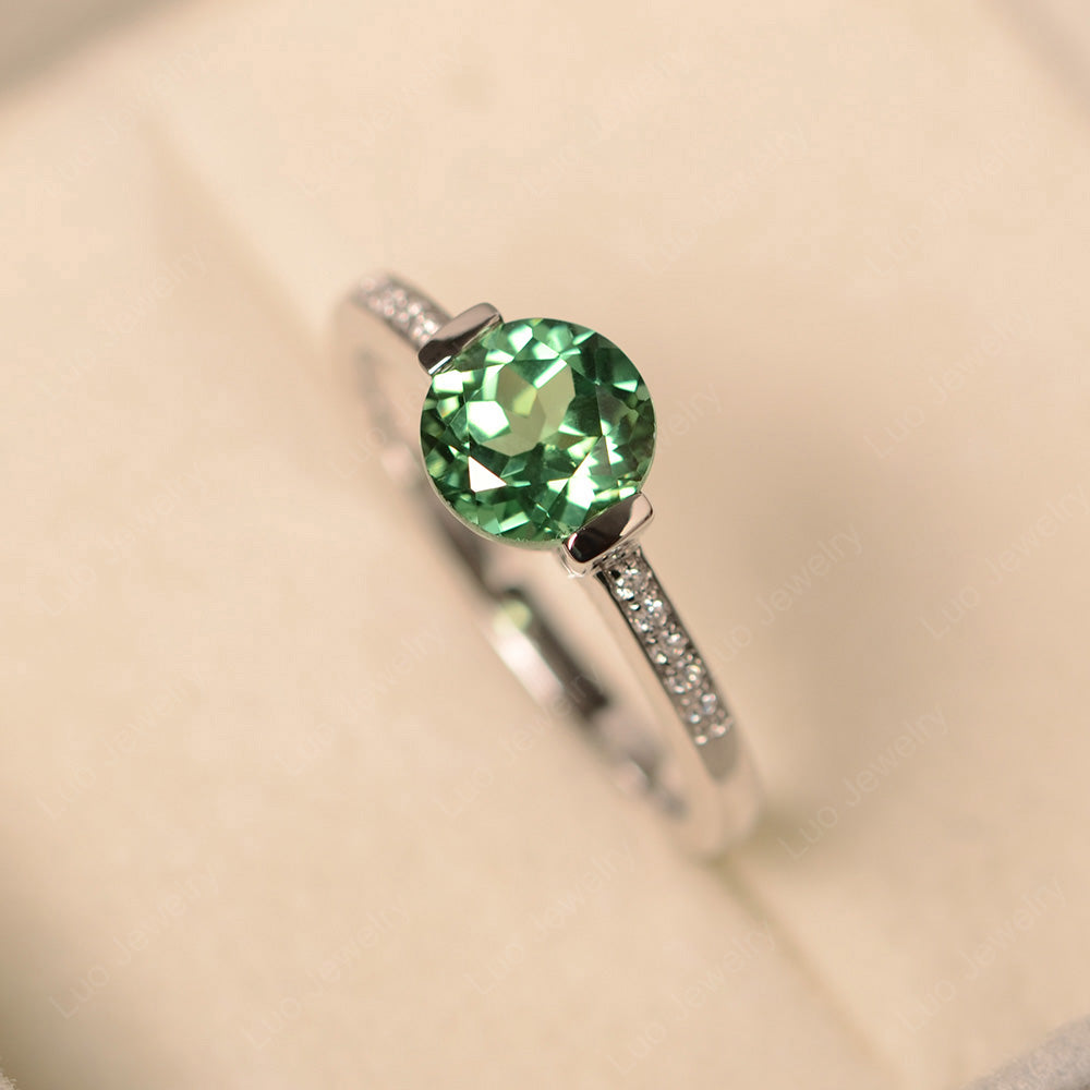 Round Brilliant Cut Green Sapphire Ring White Gold - LUO Jewelry