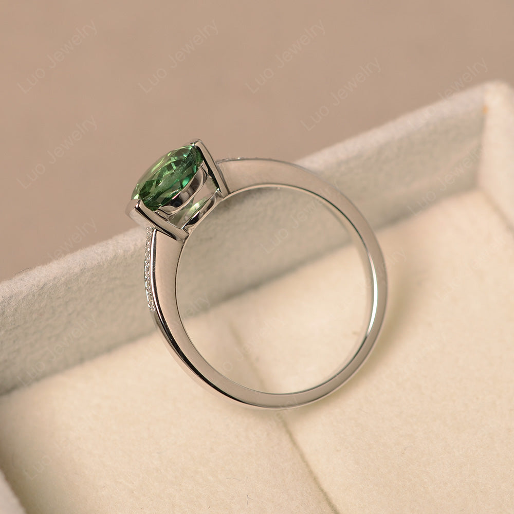 Round Brilliant Cut Green Sapphire Ring White Gold - LUO Jewelry