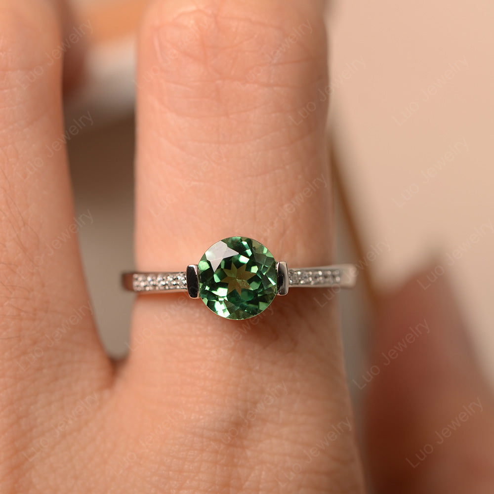 Round Brilliant Cut Green Sapphire Ring White Gold - LUO Jewelry