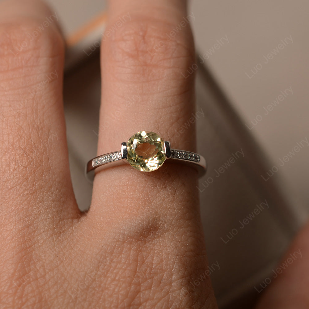 Round Brilliant Cut Lemon Quartz Ring White Gold - LUO Jewelry