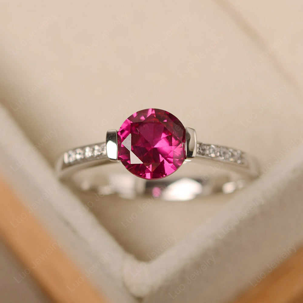 Round Brilliant Cut Ruby Ring White Gold - LUO Jewelry