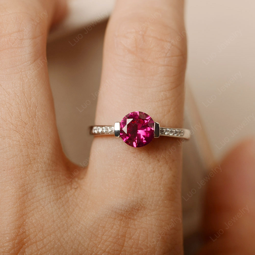 Round Brilliant Cut Ruby Ring White Gold - LUO Jewelry