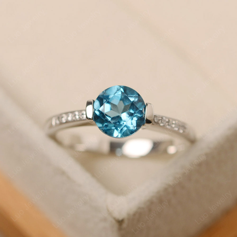 Round Brilliant Cut Swiss Blue Topaz Ring White Gold - LUO Jewelry