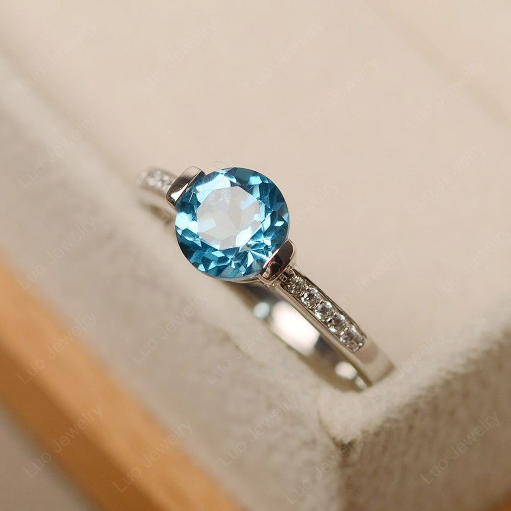 Round Brilliant Cut Swiss Blue Topaz Ring White Gold - LUO Jewelry