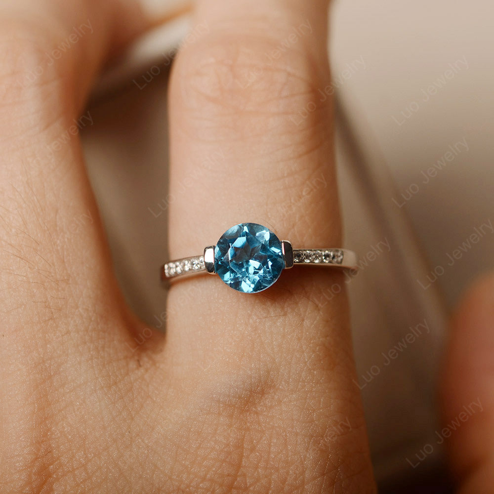 Round Brilliant Cut Swiss Blue Topaz Ring White Gold - LUO Jewelry