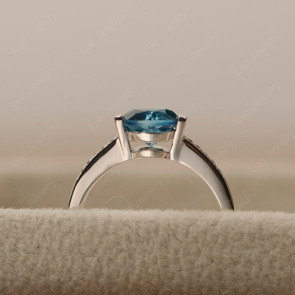 Round Brilliant Cut Swiss Blue Topaz Ring White Gold - LUO Jewelry