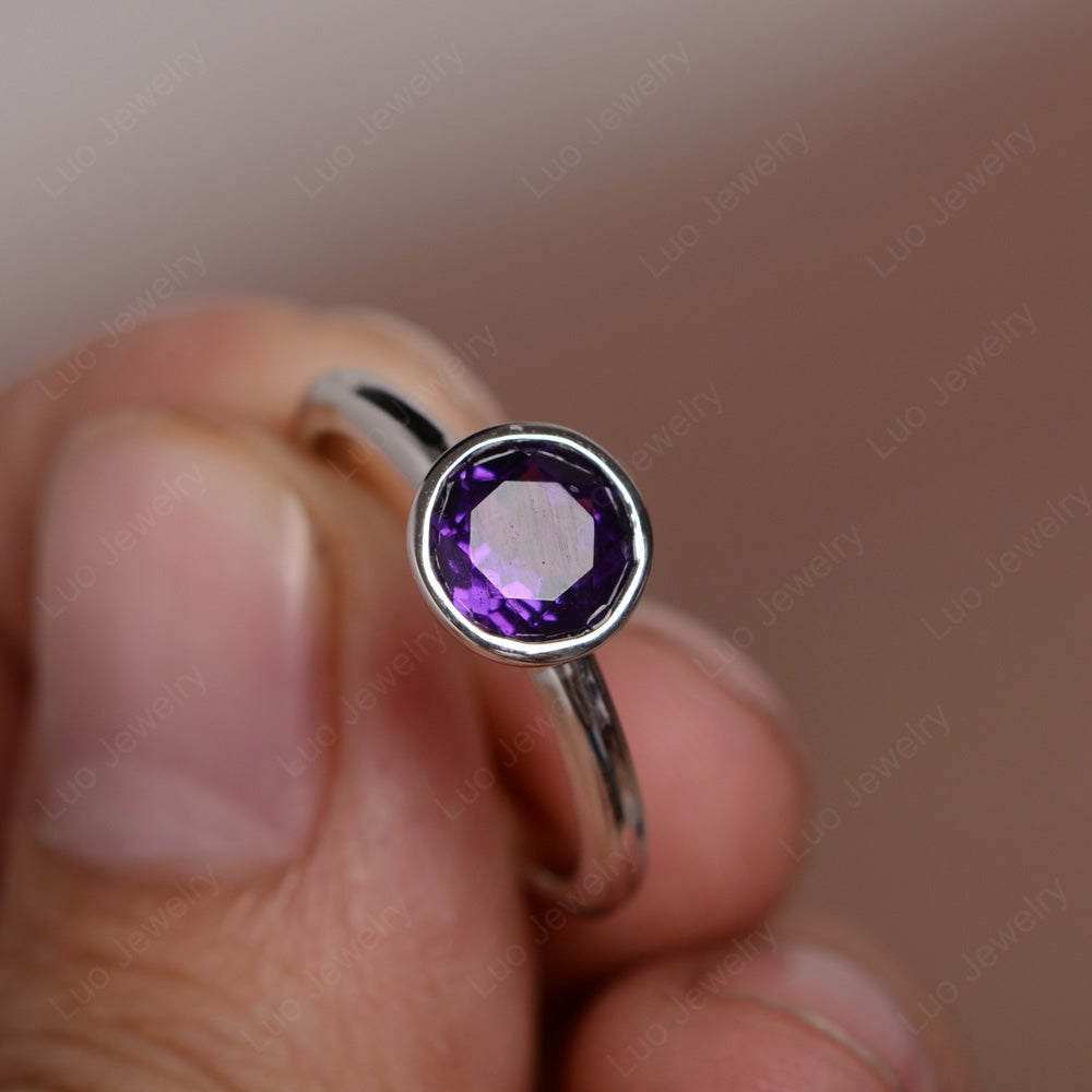 Round Cut Amethyst Bezel Set Engagement Ring - LUO Jewelry