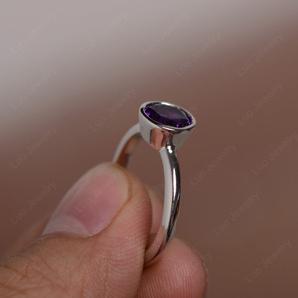 Round Cut Amethyst Bezel Set Engagement Ring - LUO Jewelry