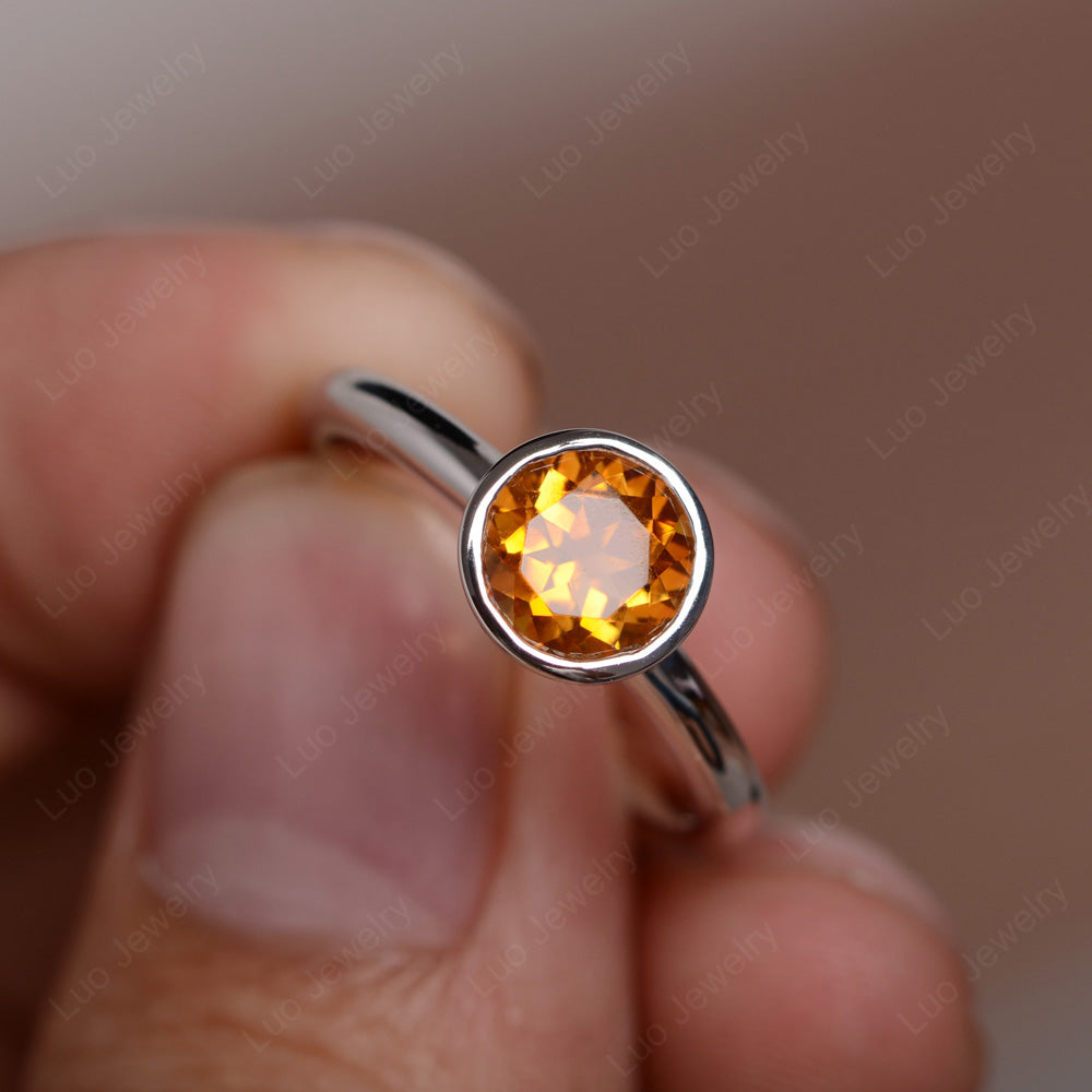 Round Cut Citrine Bezel Set Engagement Ring - LUO Jewelry