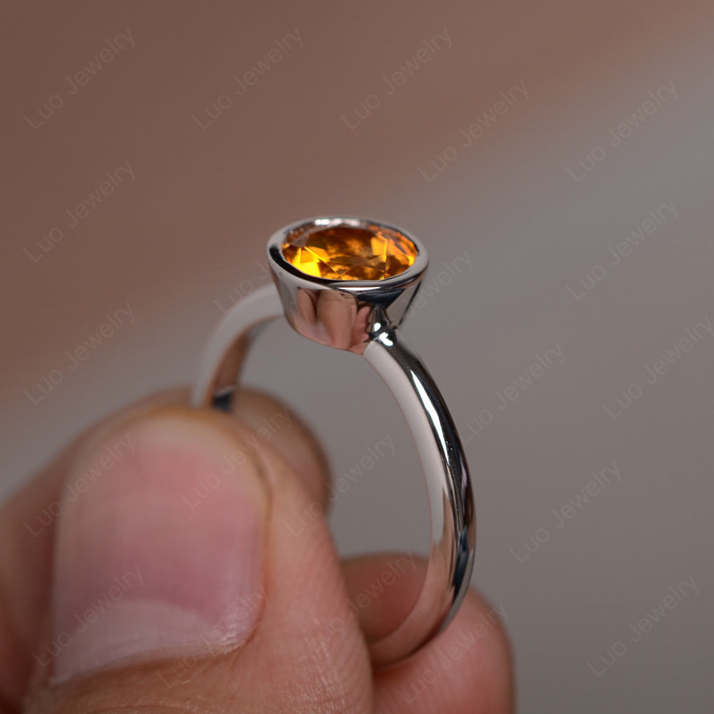 Round Cut Citrine Bezel Set Engagement Ring - LUO Jewelry